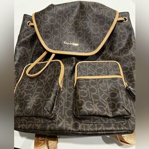 Calvin Klein dark brown monogramed backpack